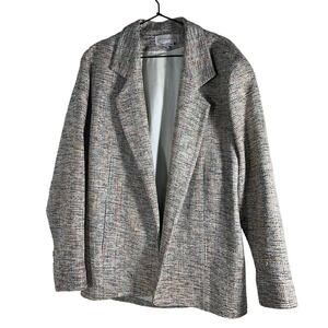 Fredys Womens Tweed Suit Jacket Blazer Gray Marled Open Front 100% Silk S 80s